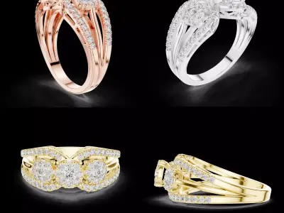 Luxury Diamond Triple Cluster Split Shank Ring CAD Design 3D print model