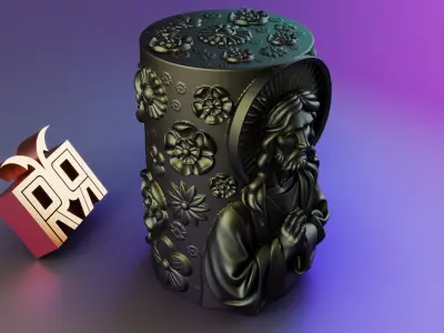 Jesus Christ Devotional Candle with Floral Relief 3D print model