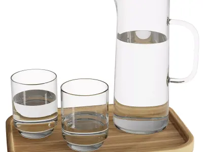 Decanter and glasses with water 3D model