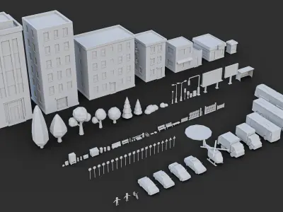 Low Poly City Asset Pack - 87 Stylized Game Ready Models Low-poly 3D model
