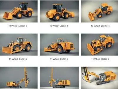 Heavy Construction Machinery Models  Detailed Cab Movable Parts 3D model