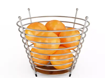 Chrome Wire Fruit Basket with Oranges 3D model