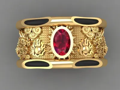 Luxury Dragon Men Gold Ring with Gemstone 2263 3D print model