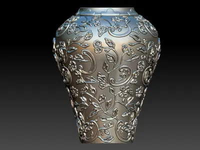 flower and leaf pattern vase 3D print model