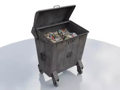 TRASH BIN WITH RIGGED LID FROM 1980s 400 LITERS Low-poly 3D model