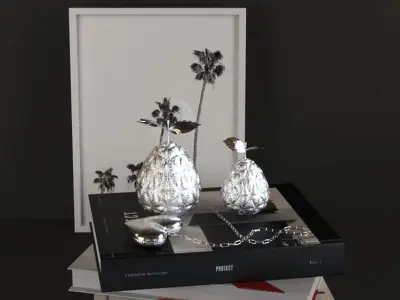 set346 silver pears on book 3D model