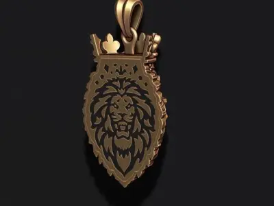 Lion pendant with crown v2 new 002 3D print model