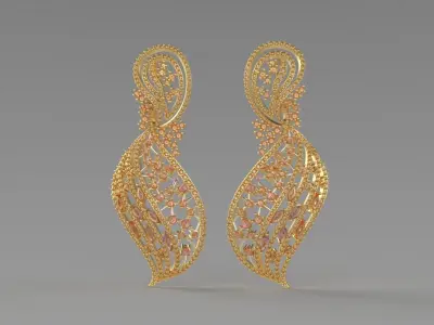  Leaf Diamond Earring  3D print model