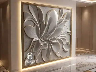 modern panel wall decor set wall relief mural CNC 129  3D model