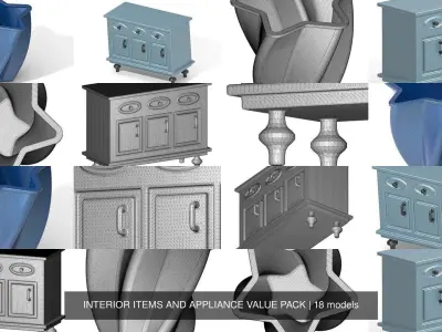 INTERIOR ITEMS AND APPLIANCE VALUE PACK 3D Model Collection