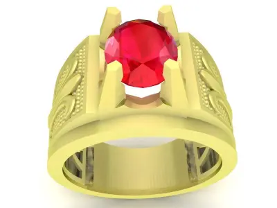 Luxury Men Ring with Oval Gemstone 3783 3D print model