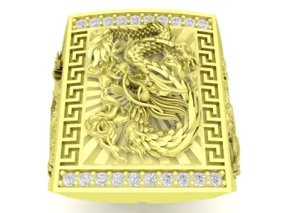 Luxury Chinese Dragon Signet Men Ring 3D Model 3820 3D print model