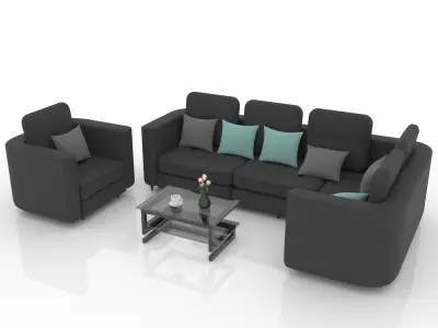 Long and Small Sofa Living with Center Table Living Room 3D model