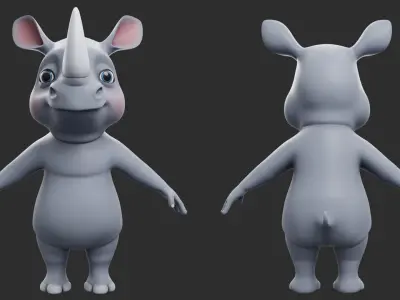 Rhino Cartoon Low-poly 3D model