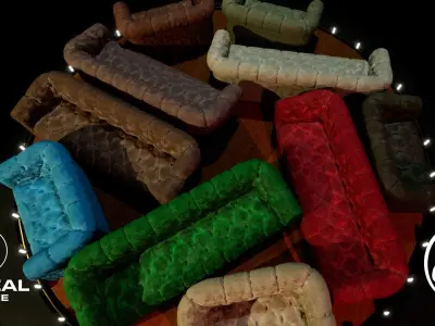 Sofa Loveseat set with variety of  Velvet Textures Low-poly 3D model