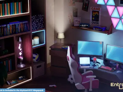 Stylized New York Gaming Room interior Environment Unreal Engine Low-poly 3D model