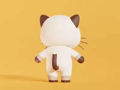 Cat Character Cartoon Siamese Chibi Kawaii  Low-poly 3D model