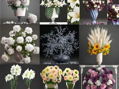 collection of bouquets 33 pieces 3D model