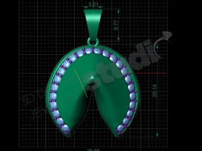 Fortune cookie pendant with stones 3d print 3D print model