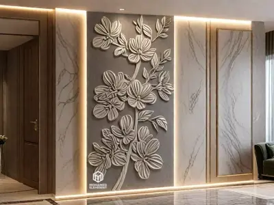 modern panel wall decor set relief stl mural CNC 283 3D model