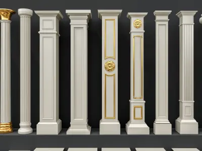 Classic columns carvings and gypsum cornice 6 Low-poly 3D model