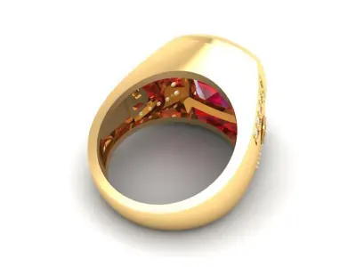 Luxury Red Gemstone Men Ring 3D Model with Side Diamonds 125 3D print model