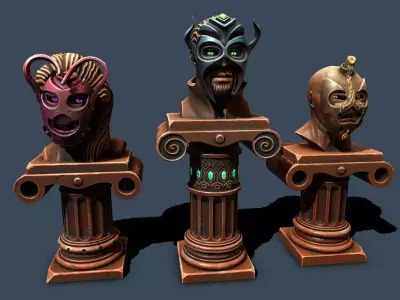 Pedestals with masks Low-poly 3D model