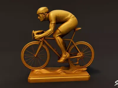 Golden Cycling Statue Low-poly 3D model