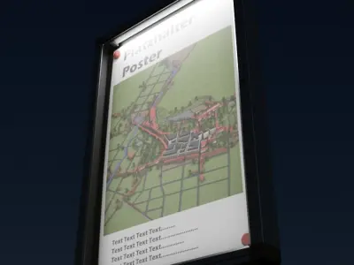 Outdoor Poster Showcase with Light - Low-Poly Version Low-poly 3D model