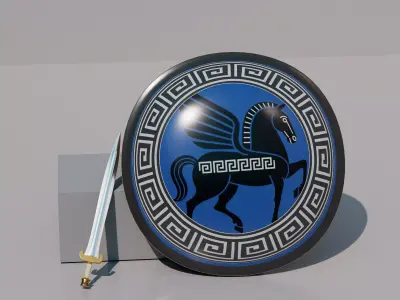 Greek Hoplite Shield and Xiphos Sword 3D model
