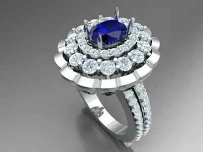 LUXURY DIAMOND RING WITH  OVAL CENTER STONE 3D print model