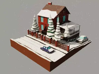  Low Poly of my personal house Low-poly 3D model
