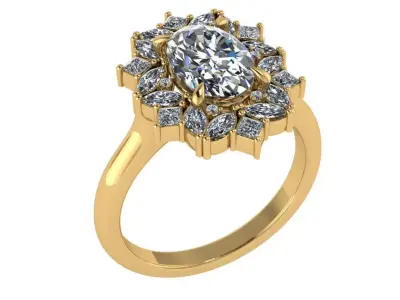 Oval shape halo ring encircled by square and marquise stones 3D print model