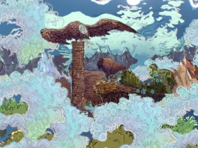 Landscape USA Scene Animated Paralax Low-poly 3D model