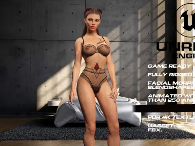 Tattoo girl full rigged - game ready - animated Low-poly 3D model