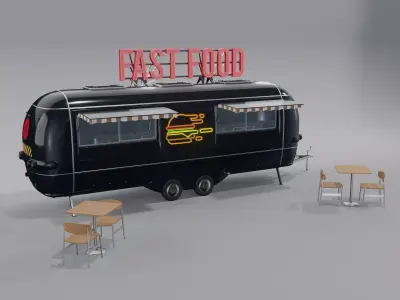 Black Fast Food Trailer 3D model