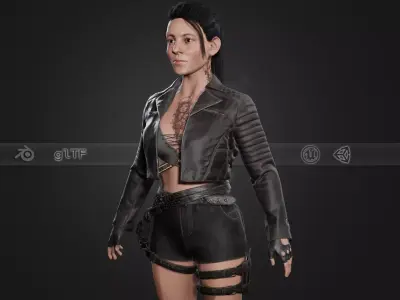 Biker Girl Character  Low-poly 3D model