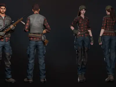 Lumberjack Hunter - Male and Female Characters Game Ready Low-poly 3D model