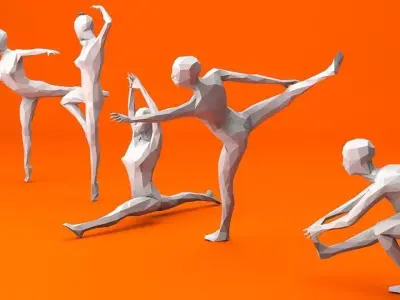 5 Ballet and Skating Lowpoly Women Low-poly 3D model
