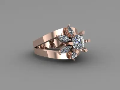 Rose Gold Women Diamond Ring 3D print model 3D print model 9