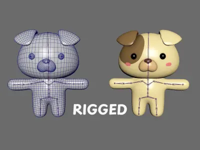 Chubby Dog Animated for Games Low-poly 3D model