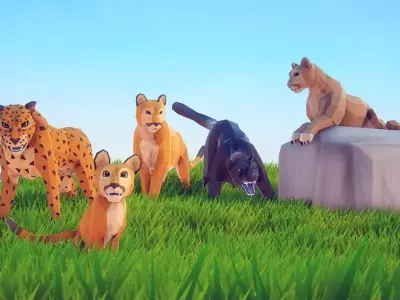 Poly Art Cougar Panther and Mountain Lion Low-poly 3D model