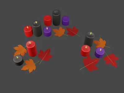 Candle set and maple leaf Free 3D model