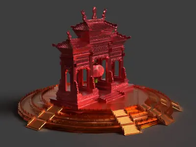 Chinese ancient archway gate  Low-poly 3D model