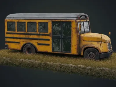 Old Rust School Bus Low-poly 3D model