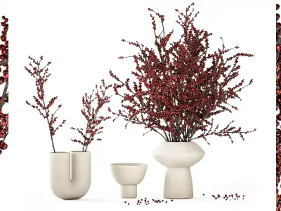 Beautiful bouquet of branches with red Ilex berries 341 3D model