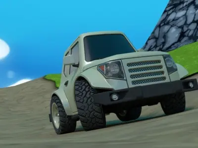 Rigged low poly cartoon off-road car Low-poly 3D model