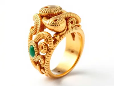 Intricate Gold Ring with Gemstone Model Pack Low-poly 3D model