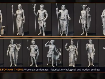 Olympian God Statue Pack Low-poly 3D model