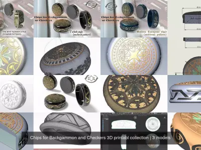 Chips for Backgammon and Checkers 3D printabl collection 3D Model Pack